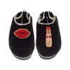 Laines London Women's Black / Gold Flatform Cloud Slippers With Red Lips & Lipstick Brooches - Black In Multi