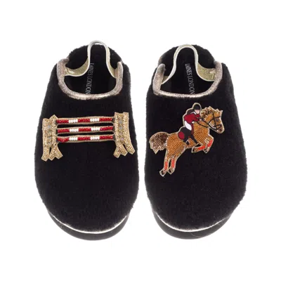Laines London Women's Black / Gold Flatform Cloud Slippers With Show Jump Horse Brooches - Black In Multi