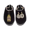 Laines London Women's Black / Gold Flatform Cloud Slippers With Stripe 60th Birthday & Dom Darling Brooches - Blac In Black