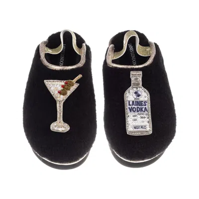 Laines London Women's Black / Gold Flatform Cloud Slippers With Vodka Martini Brooches - Black In Multi