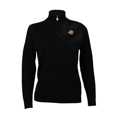 Laines London Women's Black / Gold Laines Couture Black Quarter Zip Jumper With Embellished Black Corsage In Black/gold