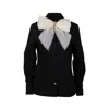 Laines London Women's Black / Gold Laines Couture Black Tie Shirt With Embellished Cream & Gold Bow In Black