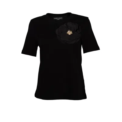 Laines London Women's Black / Gold Laines Couture Embellished Black Organza Corsage Brooch T-shirt - Black