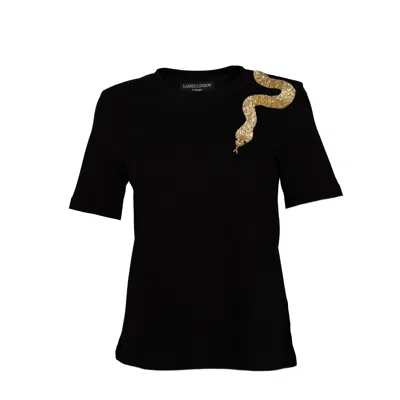 Laines London Women's Black / Gold Laines Couture Embellished Gold Snake T-shirt - Black