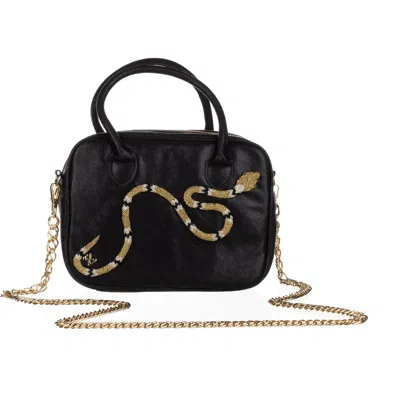 Laines London Women's Black / Gold  Couture Metallic Bag With Embellished Black & Gold Snake - Black