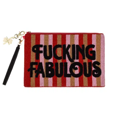 Laines London Women's Black / Gold  Striped Fucking Fabulous Hand Beaded Pouch In Black/gold