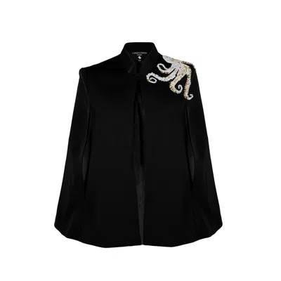 Laines London Women's Black / Gold / Neutrals Laines Couture Tailored Cape With Embellished Octopus Shoulder Desig In Black/gold