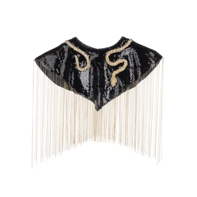 Laines London Women's Black / Gold / Silver  Hand Beaded Crystal & Pearl Snake Tassel Cape In Black/gold/silver