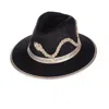 Laines London Women's Straw Woven Hat With Couture Embellished Crystal Snake - Black In Black/gold