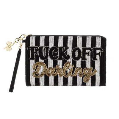 Laines London Women's Black / Gold / White  Black & White Fuck Off Darling Hand Beaded Pouch In Black/gold/white