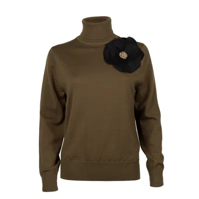 Laines London Women's Black / Green / Gold Laines Couture Embellished Black Corsage Knitted Roll Neck Jumper - Kha In Black/green/gold