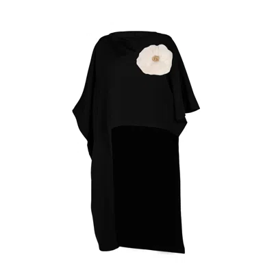 Laines London Women's Black Laines Couture Asymmetric Blouse Cape With Cream Corsage