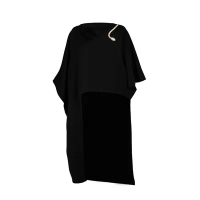 Laines London Women's Black Laines Couture Asymmetric Blouse Cape With Embellished Crystal & Pearl Snake