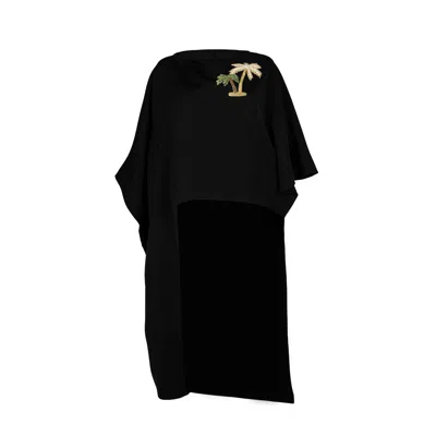 Laines London Women's Black Laines Couture Asymmetric Blouse Cape With Embellished Palm Tree