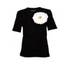 Laines London Women's Black / Neutrals Laines Couture Embellished Cream Organza Corsage Brooch T-shirt - Black
