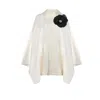 Laines London Women's Black / Neutrals Laines Couture Wool Blend Zip Cape With Embellished Black Corsage - Cream In Black