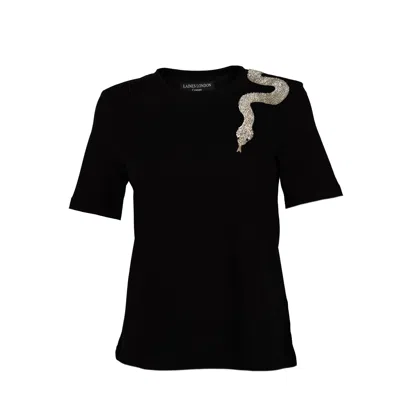 Laines London Women's Black / Silver Laines Couture Embellished Silver Snake T-shirt - Black