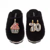 Laines London Women's Black Teddy Closed Toe Slippers With Stripe 70th Birthday & Brooches In Black