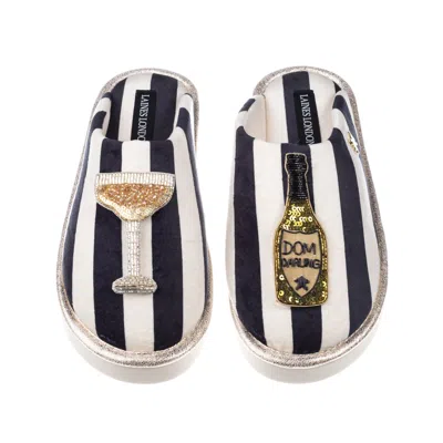 Laines London Women's Black / White Flatform Stripe Closed Toe Slippers With Dom Darling Brooches In Multi