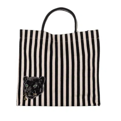 Laines London Women's Black / White Laines Couture Hand Embellished Black Panther Large Tote Bag - Black & Cream