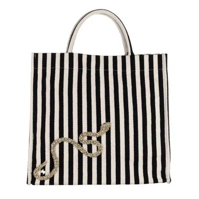Laines London Women's Black / White Laines Couture Hand Embellished Crystal Snake Large Tote Bag - Black & White In Black/white