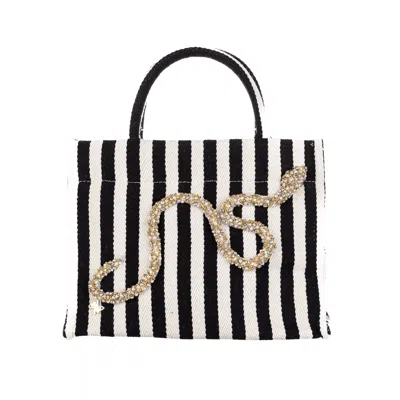 Laines London Women's Black / White Laines Couture Hand Embellished Crystal & Pearl Snake Tote Bag - Black & Cream In Black/white