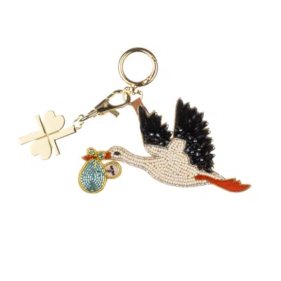 Laines London Women's Blue / Black / White Baby Boy Stork Hand-beaded Bag Charm In Multi