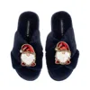 Laines London Women's Blue Classic Laines Christmas Collection Slippers With Double Red Gonk Brooches - Navy In Blue