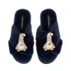 Laines London Women's Blue Classic Laines Christmas Collection Slippers With Double Silver Gonk Brooches - Navy In Blue