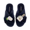 Laines London Women's Blue Classic Laines Slippers With Agave Tequila Brooches - Navy In Blue