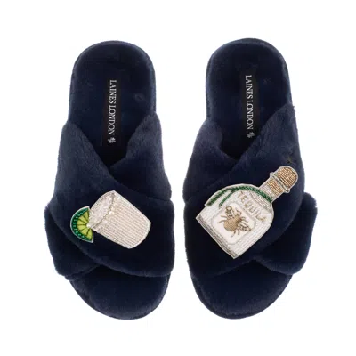 Laines London Women's Blue Classic Laines Slippers With Agave Tequila Brooches - Navy