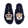 Laines London Women's Blue Classic Laines Slippers With Artisan Sandy The Corgi & Royal Crown Brooches - Navy In Blue
