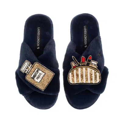 Laines London Women's Blue Classic Laines Slippers With Beauty Bag & Perfume Brooches - Navy