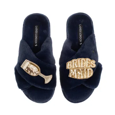 Laines London Women's Blue Classic Laines Slippers With Bridesmaid Brooches - Navy
