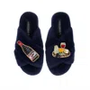 Laines London Women's Blue Classic Laines Slippers With Cheese & Red Wine Brooches - Navy In Blue