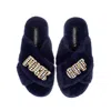 Laines London Women's Blue Classic Laines Slippers With Chequered Fuck Off Brooches - Navy In Blue