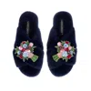 Laines London Women's Blue Classic Laines Slippers With Double Floral Bouquet Brooches - Navy In Blue