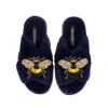 Laines London Women's Blue Classic Laines Slippers With Double Honey Bee Brooches - Navy In Blue