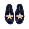 Laines London Women's Blue Classic Laines Slippers With Fucking Fabulous Brooches - Navy In Blue