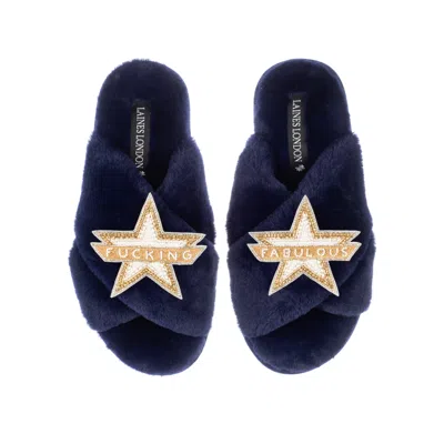Laines London Women's Blue Classic Laines Slippers With Fucking Fabulous Brooches - Navy