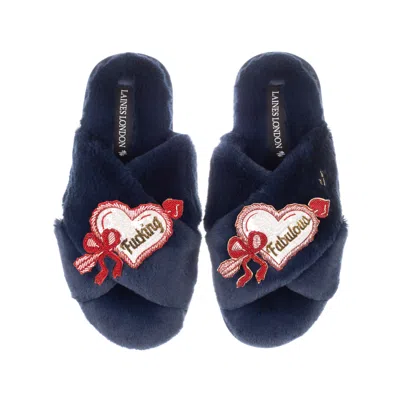 Laines London Women's Blue Classic Laines Slippers With Fucking Fabulous Hearts Brooches - Navy