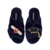 Laines London Women's Blue Classic Laines Slippers With Graduation Brooches - Navy In Blue