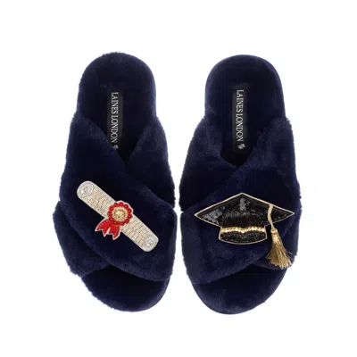 Laines London Women's Blue Classic Laines Slippers With Graduation Brooches - Navy