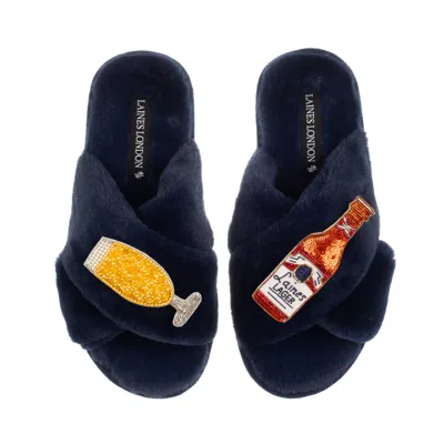 Laines London Women's Blue Classic Laines Slippers With Laines American Lager Brooches - Navy