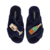 Laines London Women's Blue Classic Laines Slippers With Laines Champers & Glass Brooches - Navy In Blue