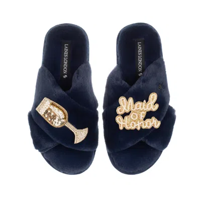 Laines London Women's Blue Classic Laines Slippers With Maid Of Honor Brooches - Navy