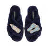 Laines London Women's Blue Classic Laines Slippers With New Baby Boy Brooches - Navy In Blue