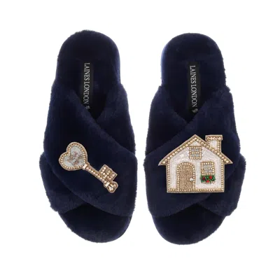 Laines London Women's Blue Classic Laines Slippers With New Home Brooches - Navy