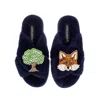 Laines London Women's Blue Classic Laines Slippers With Oak Tree & Fox Brooches - Navy In Blue