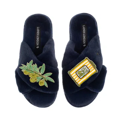Laines London Women's Blue Classic Laines Slippers With Olives & Olive Oil Brooches - Navy